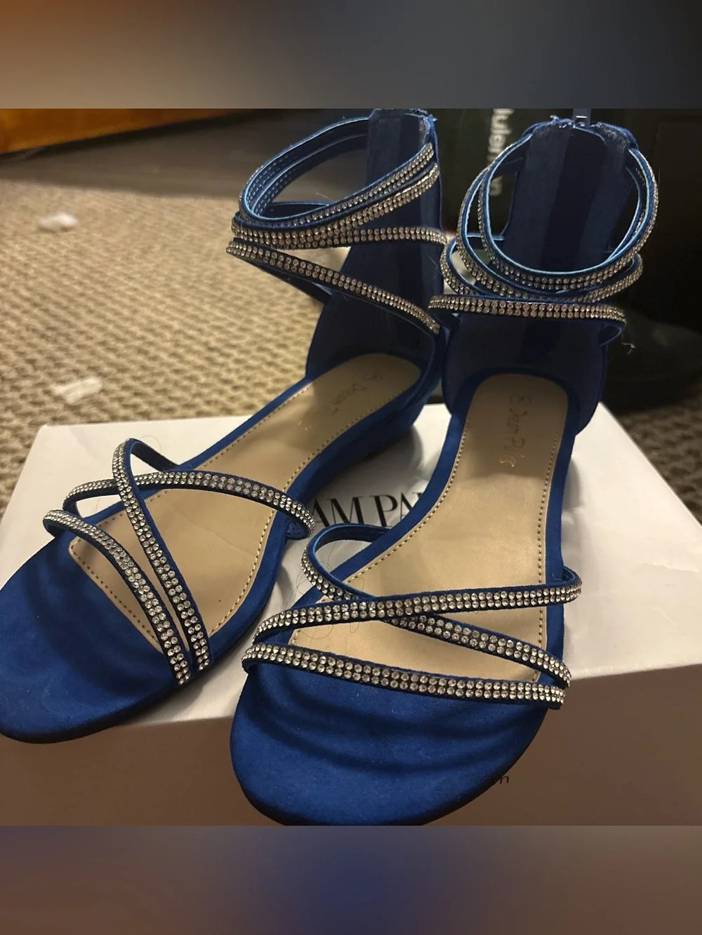Dream Pairs Royal Blue Satin Strappy Heels with Crystal Straps